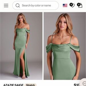 Azazie Off-Shoulder Maxi Dress in Sage Green